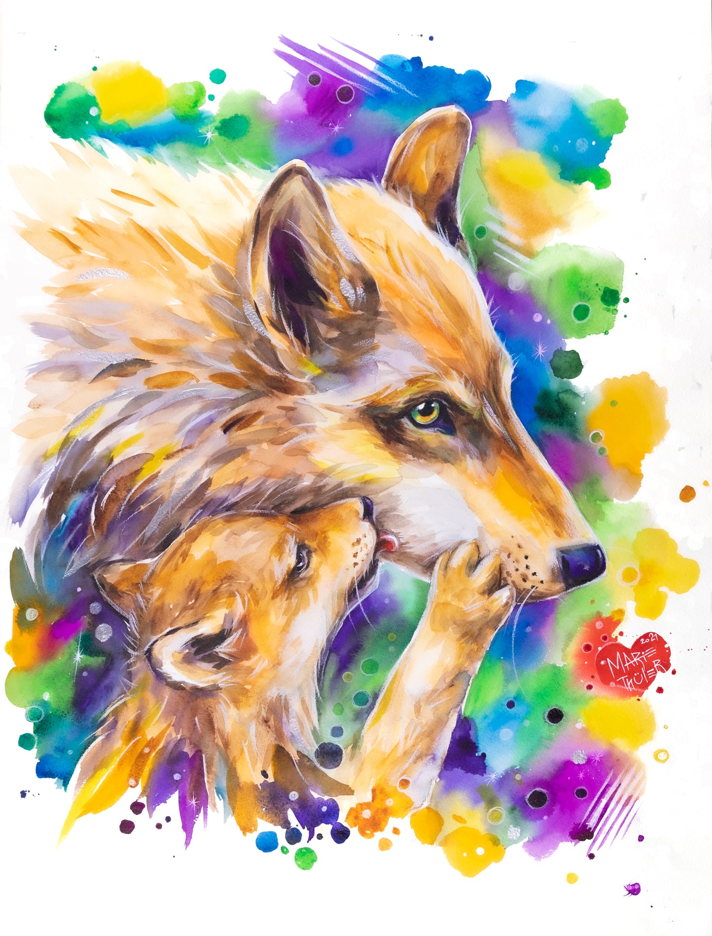 Watercolor "Wolf’s Tenderness"